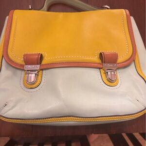 Coach Vintage Yellow and Blue Satchel with Structured Design
